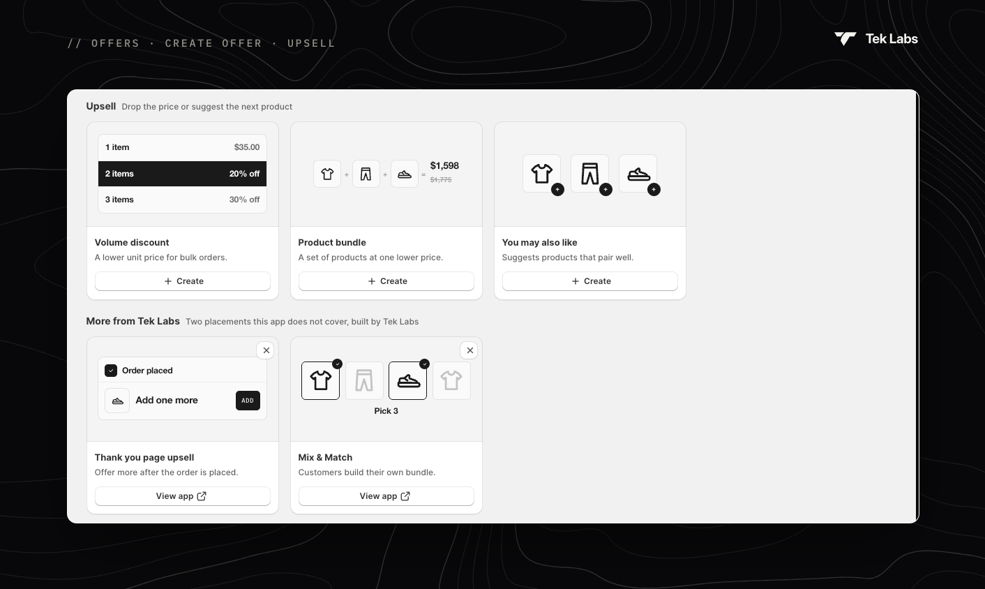 Upsell templates and More from Tek Labs