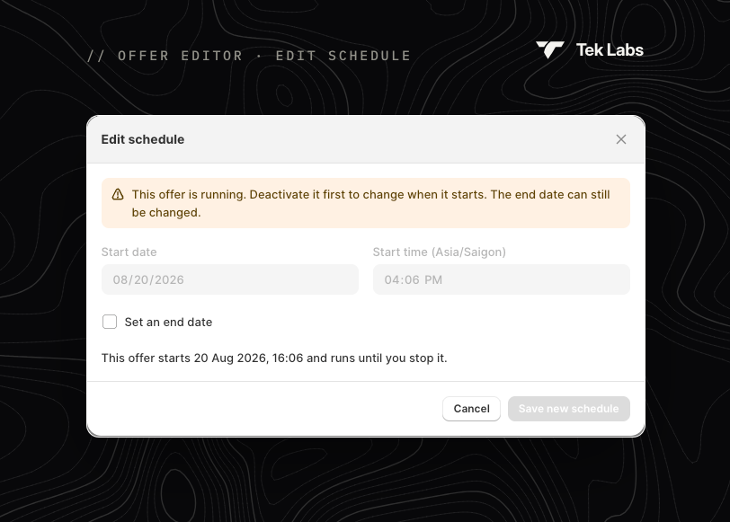 Edit schedule window