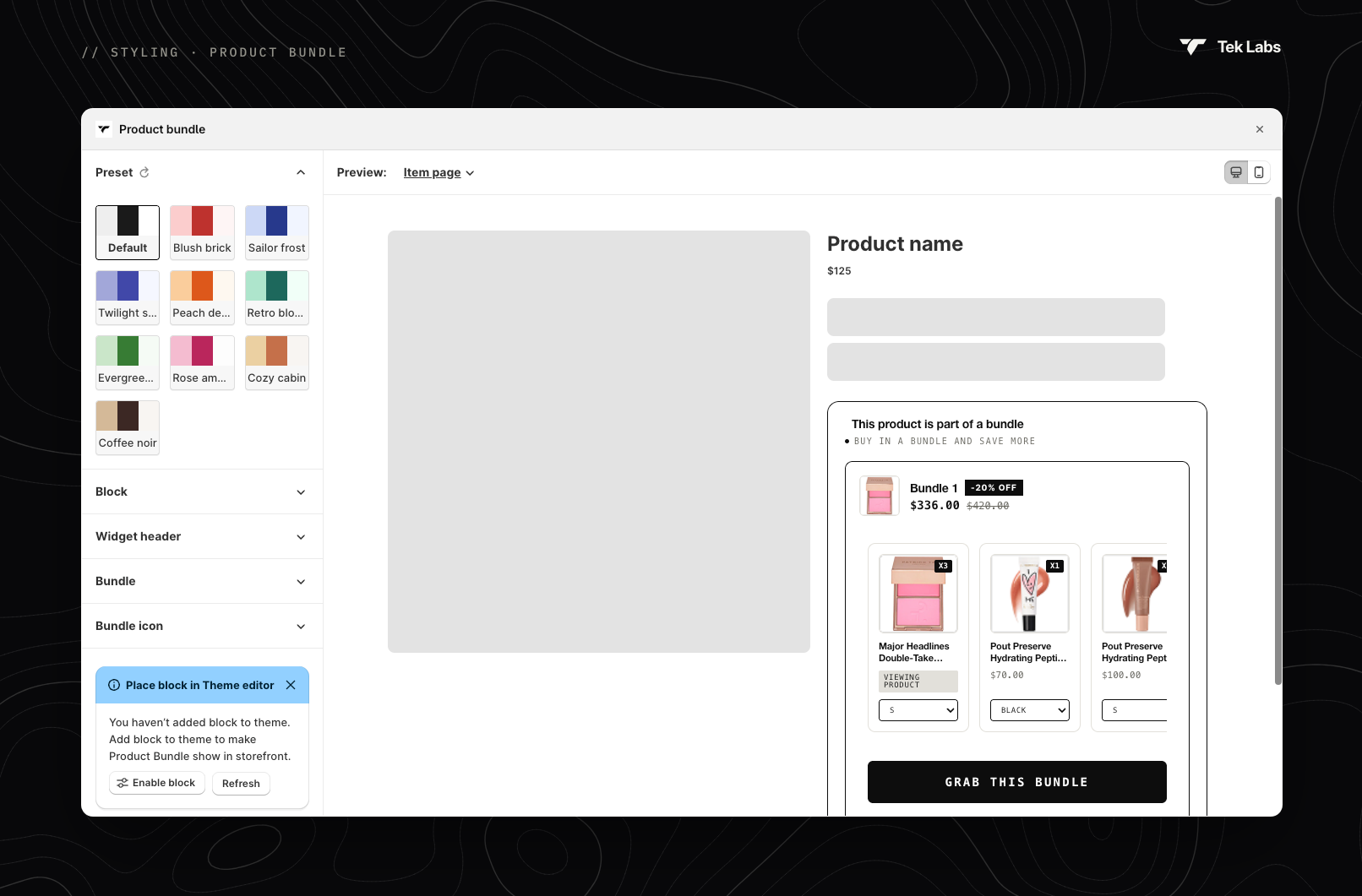 Product bundle style editor