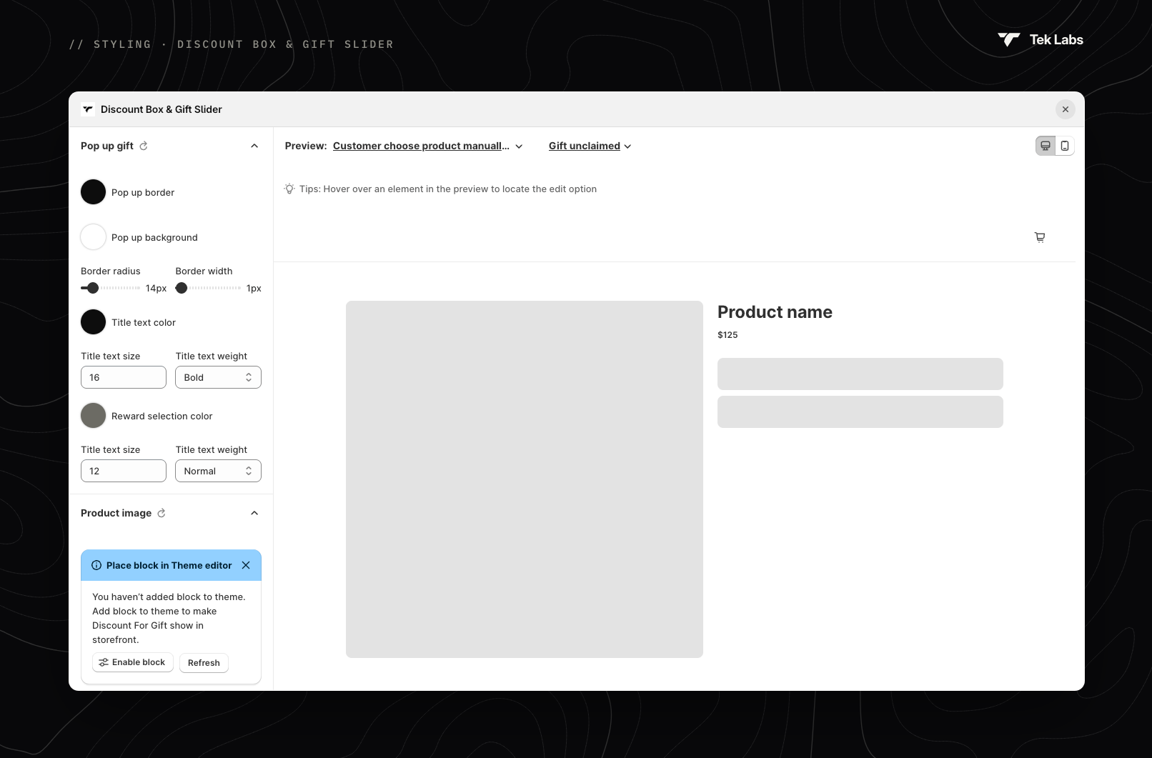 Discount Box and Gift Slider style editor
