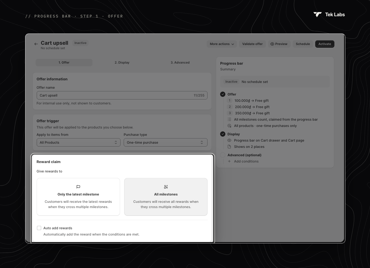 Progress bar offer step