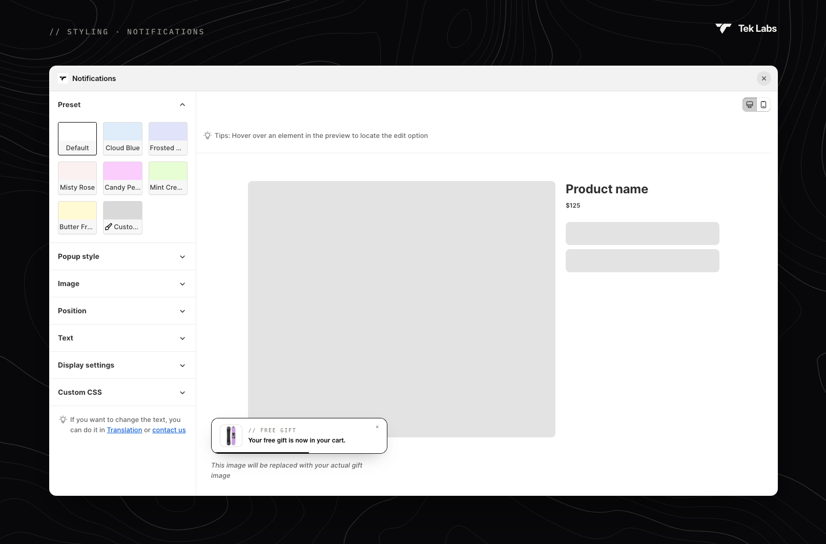Notifications style editor
