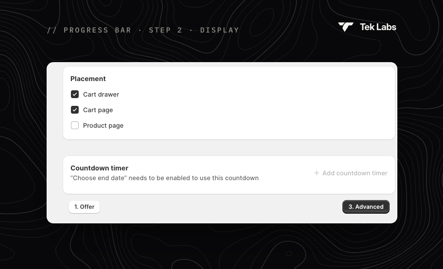 Placement and Countdown timer