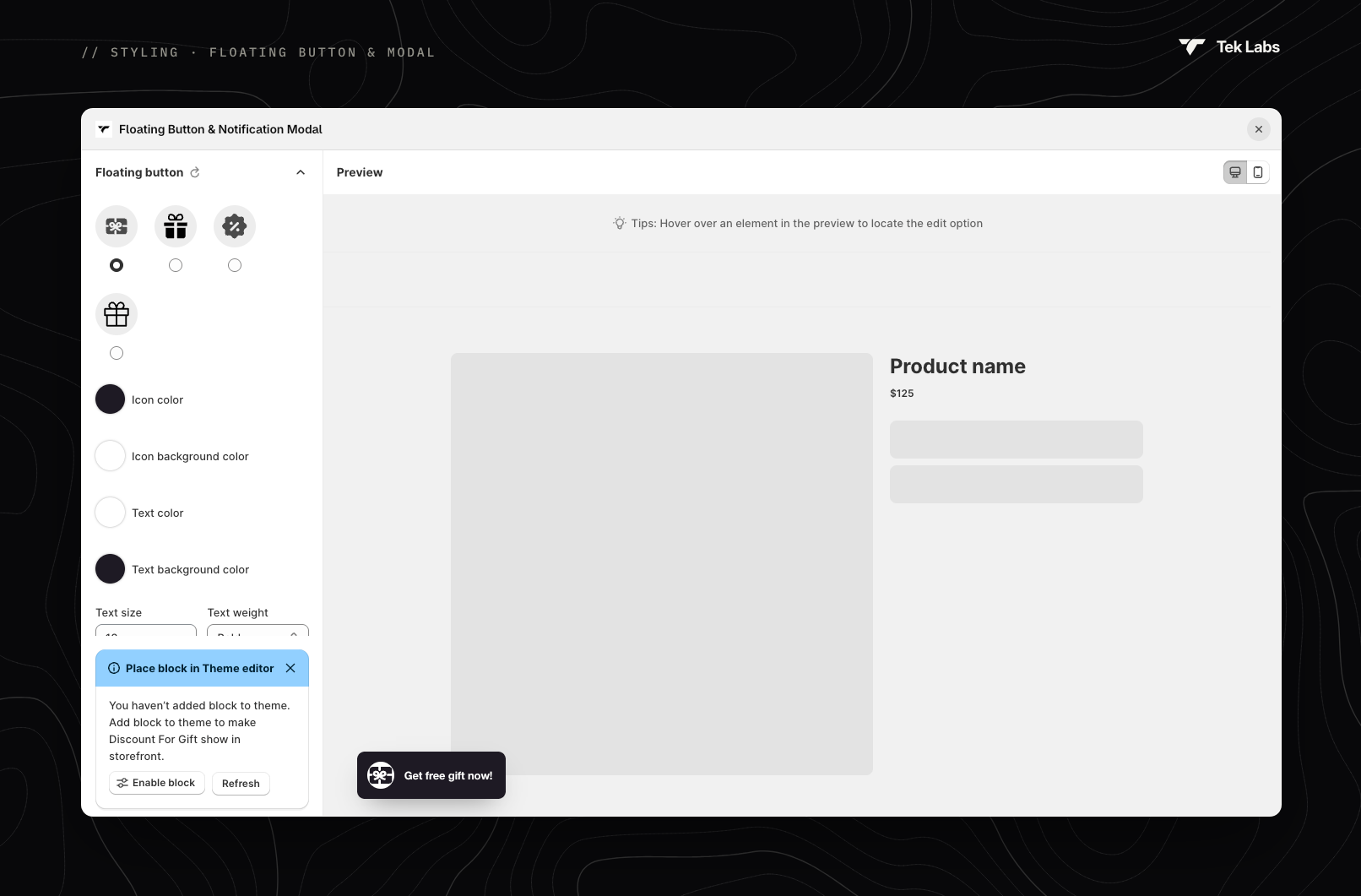 Floating Button and Notification Modal style editor
