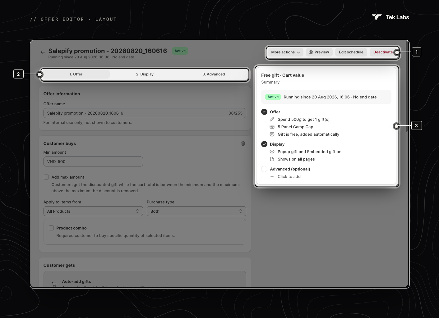 Offer editor layout