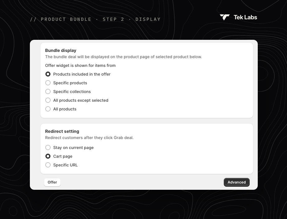 Bundle display and Redirect setting